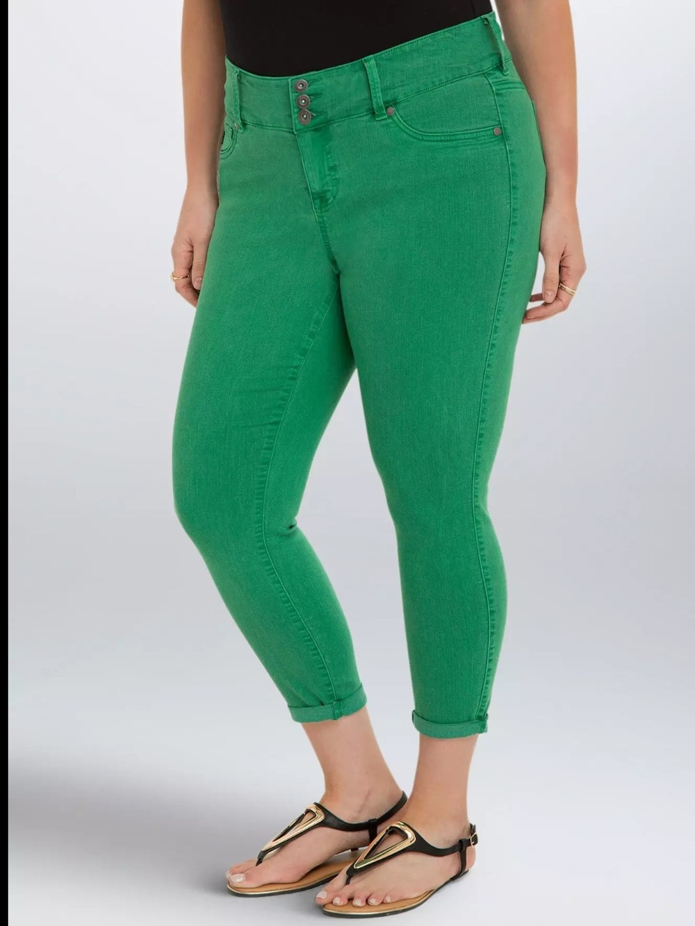 Torrid Denim Mid Rise Jegging Crop in Green Size 16